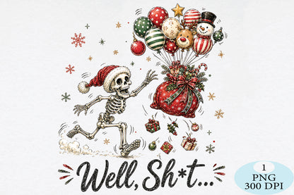 Funny Christmas Skeleton Santa Gift Balloon PNG