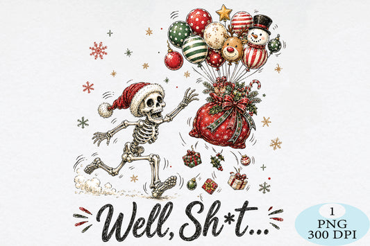 Funny Christmas Skeleton Santa Gift Balloon PNG