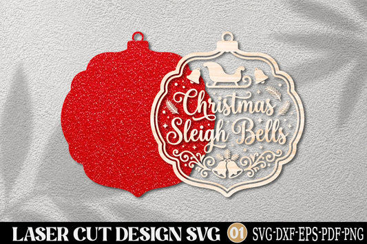 Christmas Sleigh Bells Laser Cut SVG | Christmas Ornament Cut File