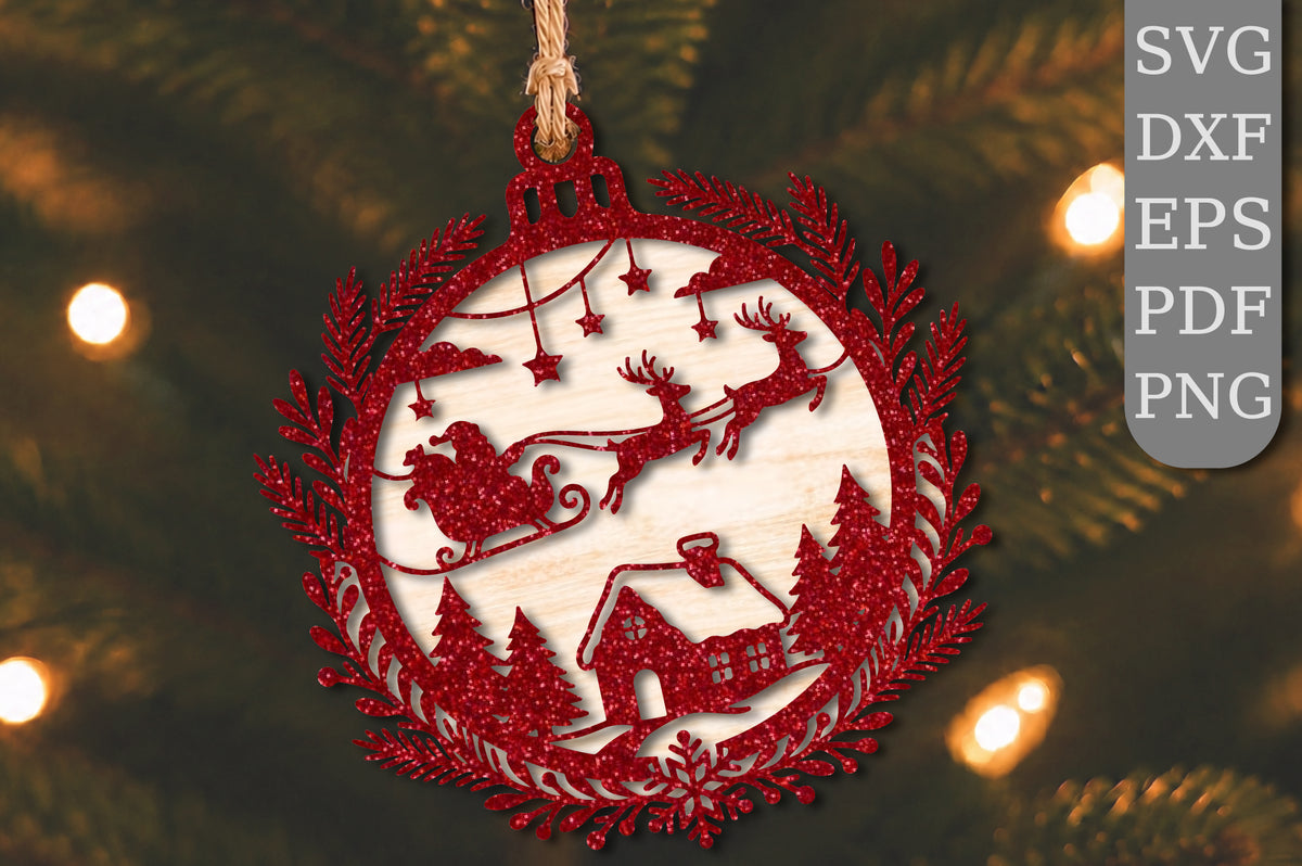 Christmas Sleigh Laser Cut Ornament SVG