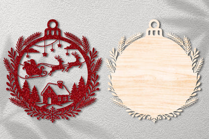 Christmas Sleigh Laser Cut Ornament SVG