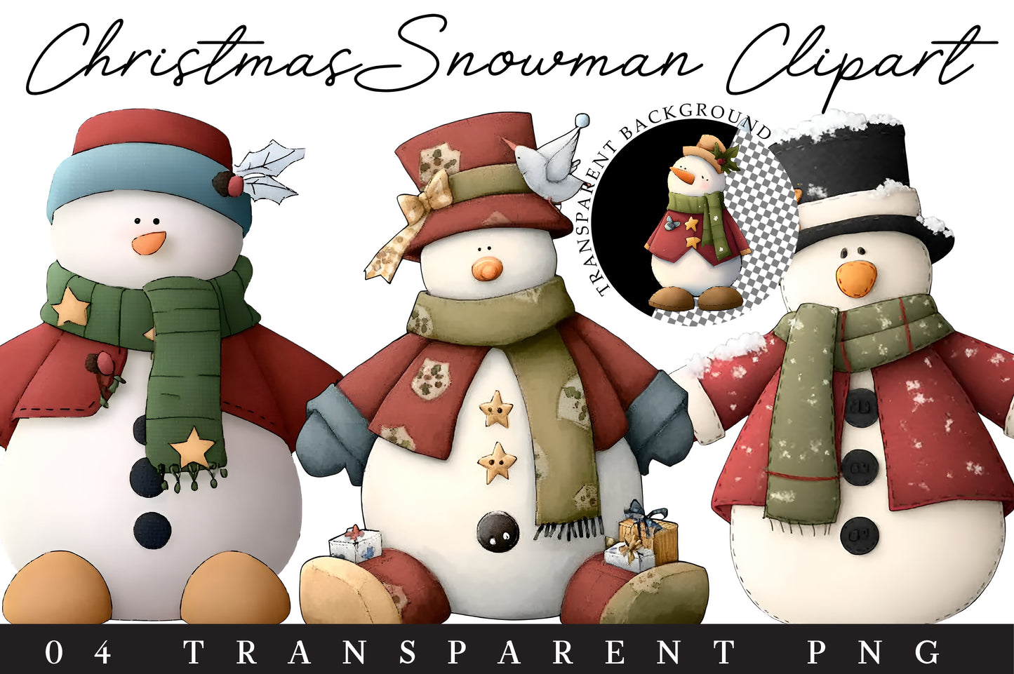 Christmas Snowman Clipart PNG Bundle – 4 Designs
