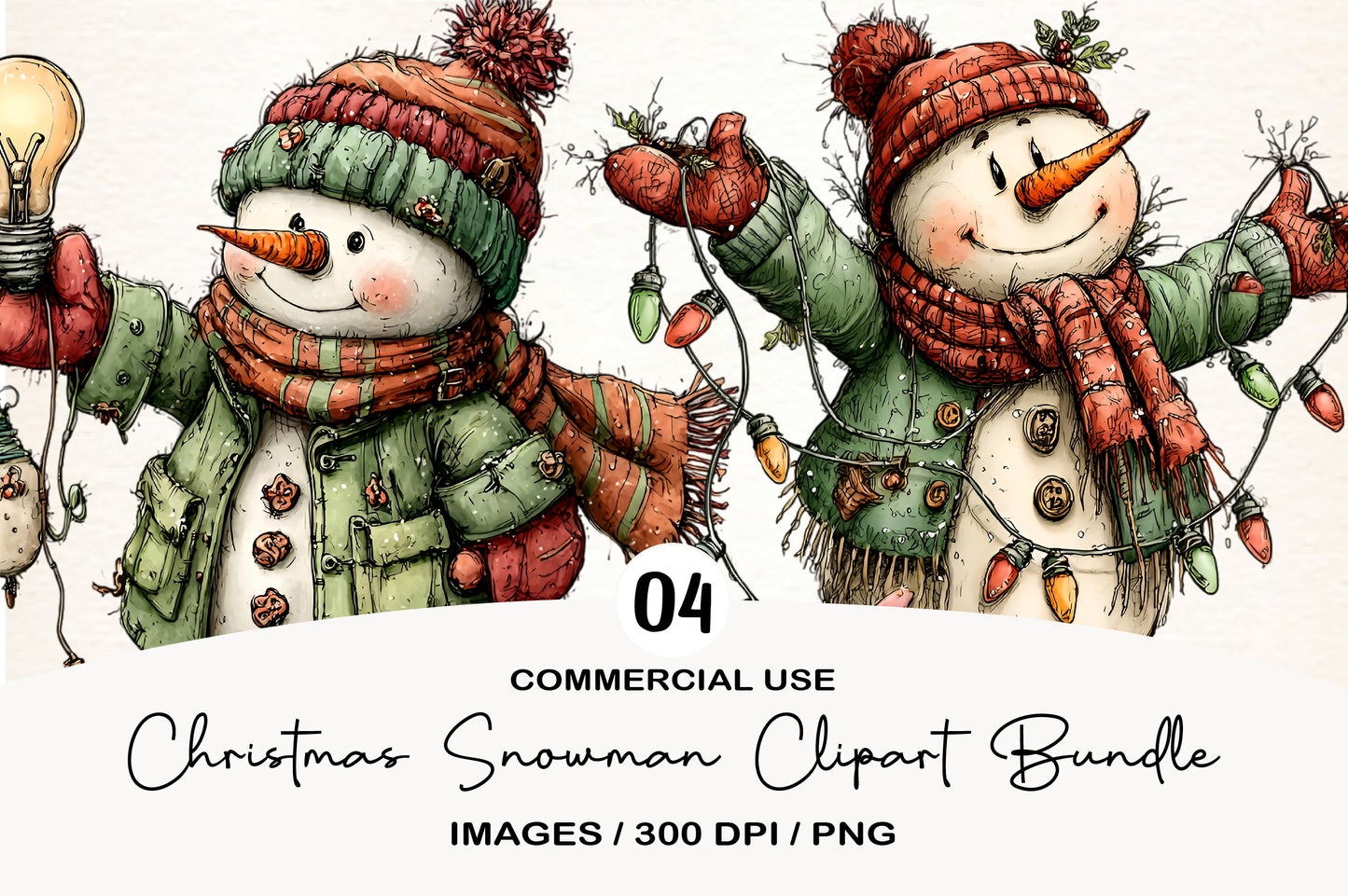 Christmas Snowman Clipart PNG | Cute Winter Snowman Bundle | 4 PNG