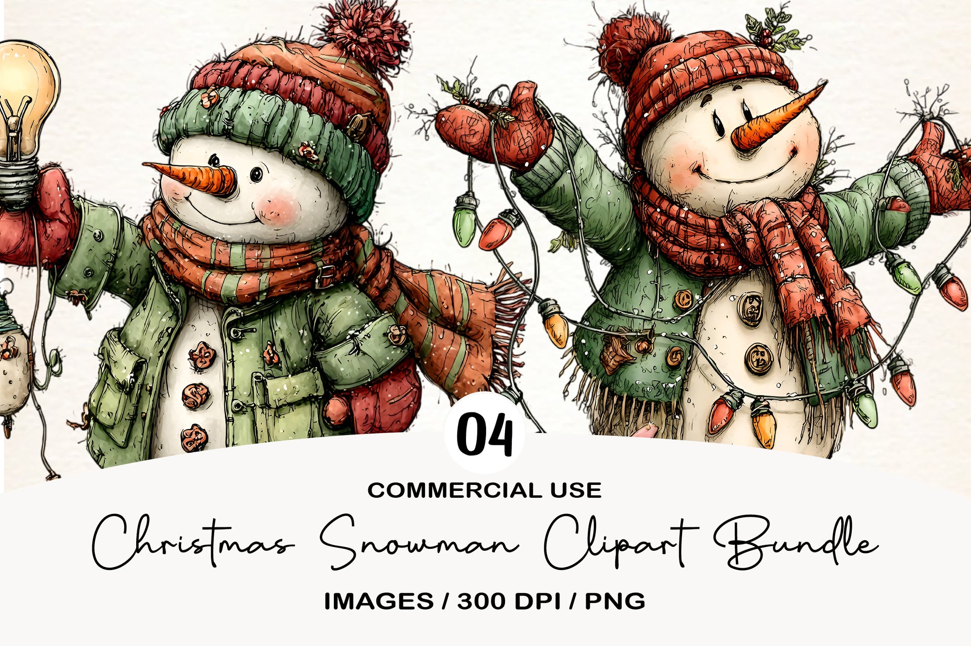 Christmas Snowman Clipart PNG | Cute Winter Snowman Bundle | 4 PNG