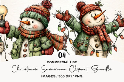 Christmas Snowman Clipart PNG | Cute Winter Snowman Bundle | 4 PNG