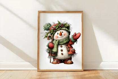 Christmas Snowman Clipart PNG Bundle | Cute Watercolor Holiday Snowman Clipart