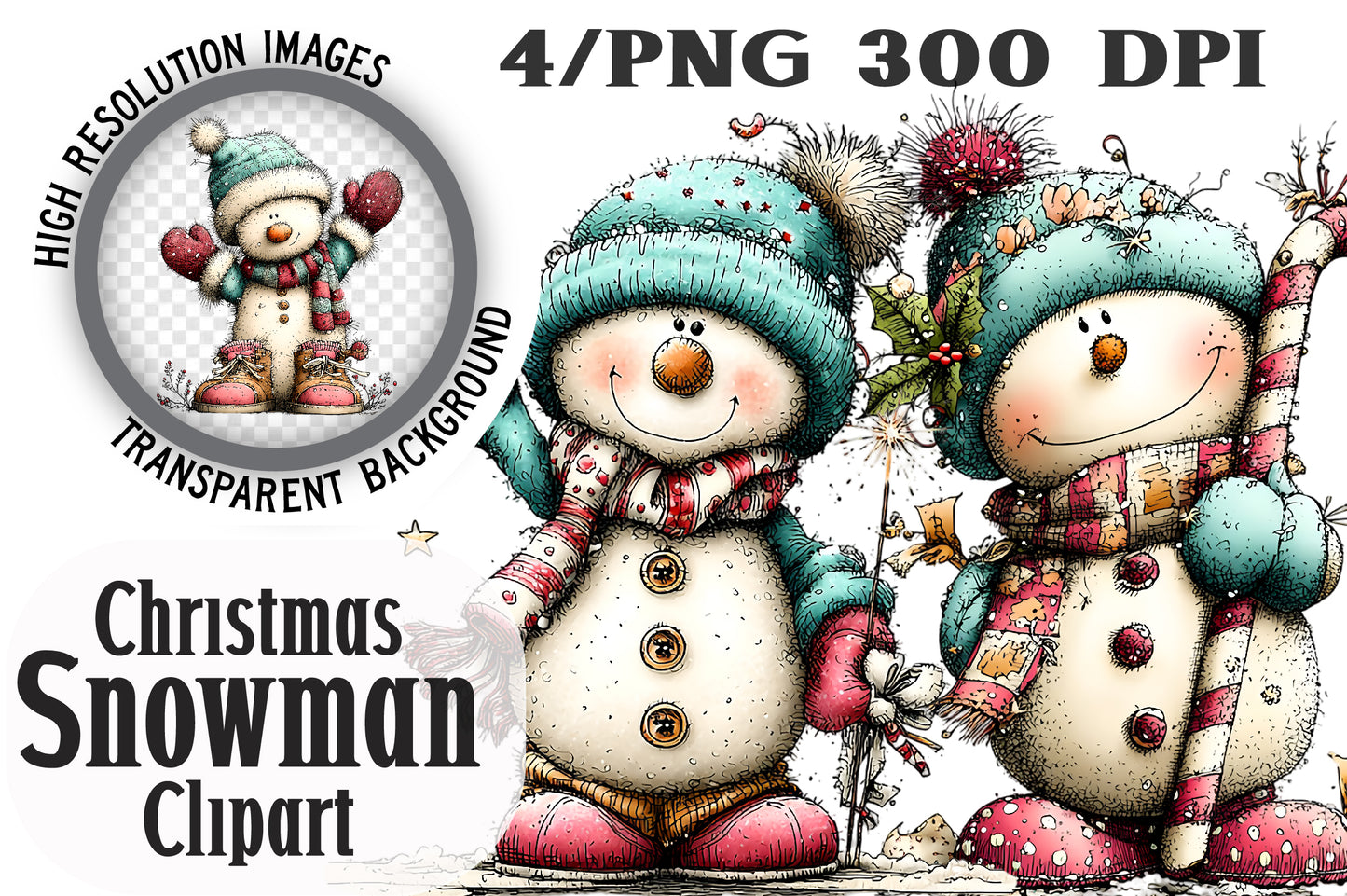 Christmas Snowman Clipart PNG Sublimation