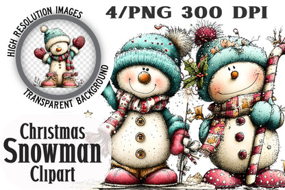 Christmas Snowman Clipart PNG Sublimation