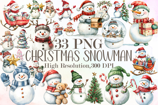 Christmas Snowman Clipart PNG Bundle Commercial Use
