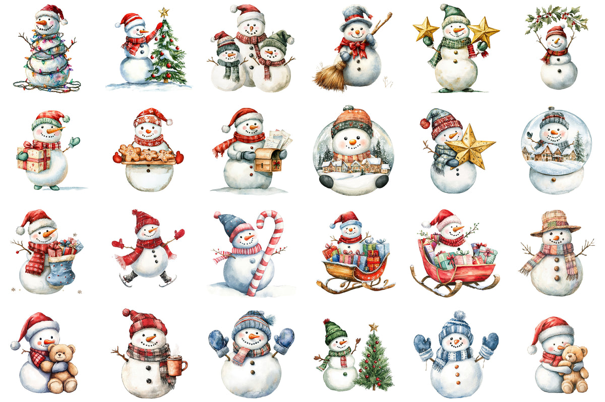Christmas Snowman Clipart PNG Bundle Commercial Use