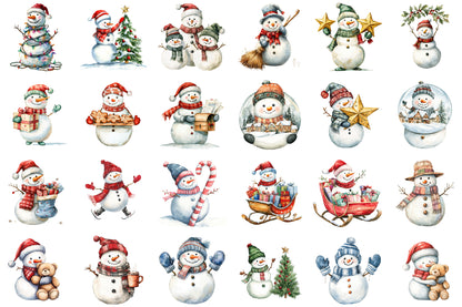 Christmas Snowman Clipart PNG Bundle Commercial Use
