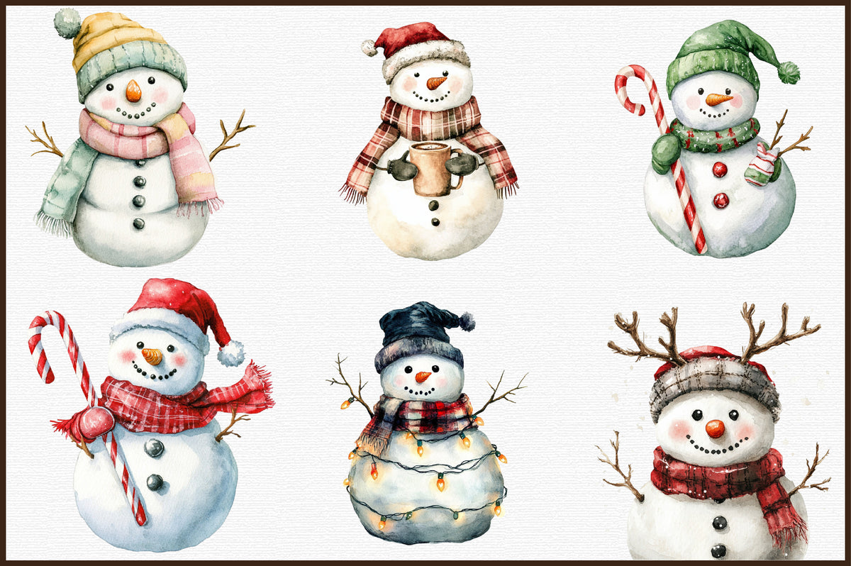 Christmas Snowman Clipart PNG Bundle Commercial Use