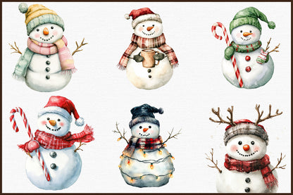 Christmas Snowman Clipart PNG Bundle Commercial Use