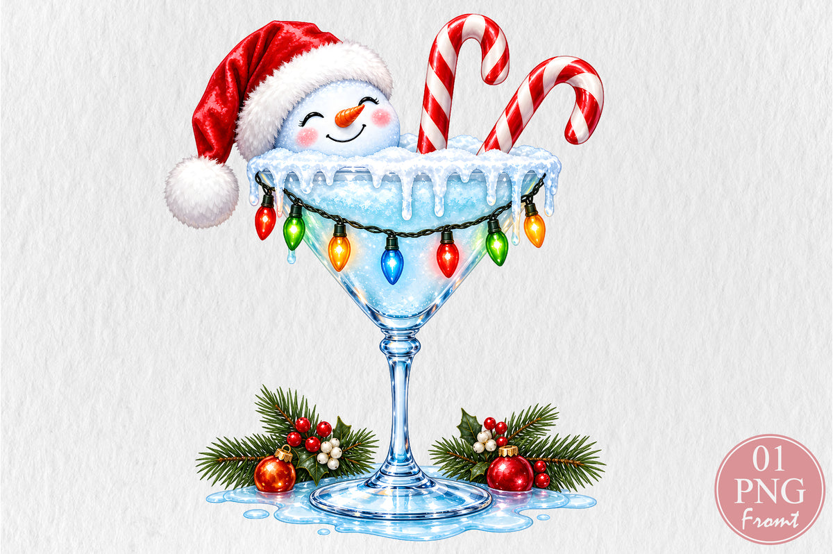 Christmas Snowman Cocktail Glass PNG Sublimation Winter Drink Design