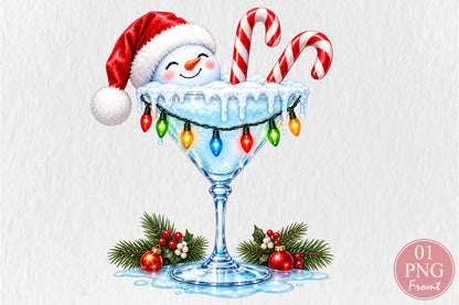 Christmas Snowman Cocktail Glass PNG Sublimation Winter Drink Design