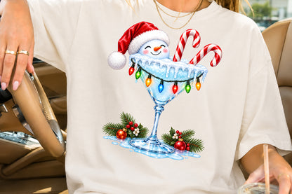 Christmas Snowman Cocktail Glass PNG Sublimation Winter Drink Design