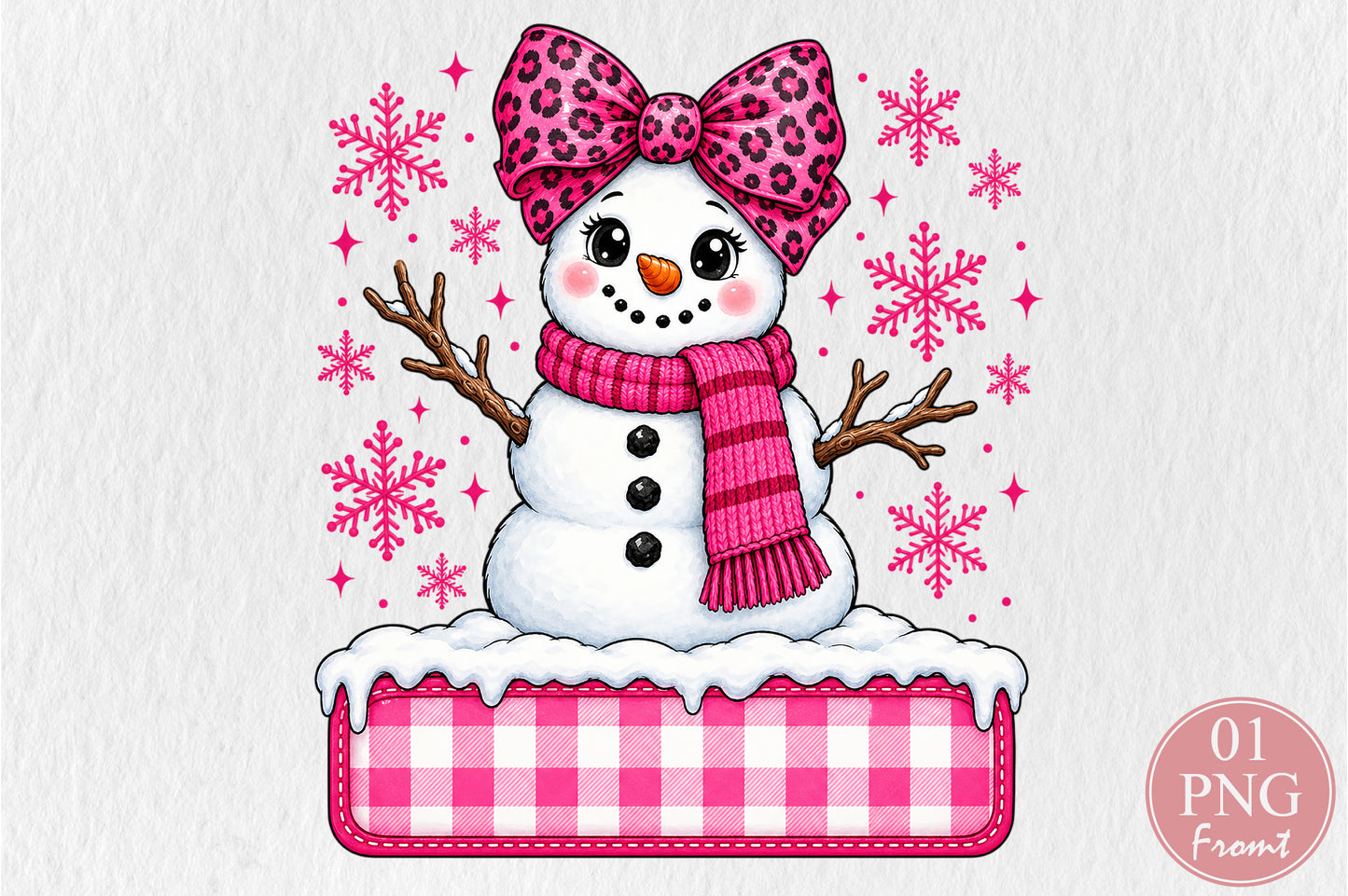 Pink Leopard Snowman Custom Name PNG Christmas Sublimation Design