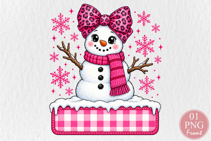 Pink Leopard Snowman Custom Name PNG Christmas Sublimation Design