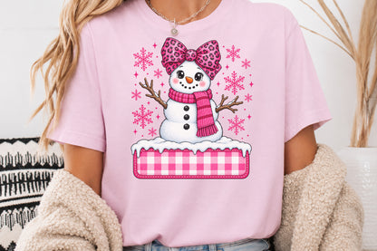 Pink Leopard Snowman Custom Name PNG Christmas Sublimation Design