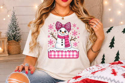 Pink Leopard Snowman Custom Name PNG Christmas Sublimation Design