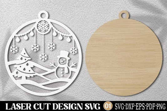 Christmas Snowman Ornament SVG Laser Cut | Winter Snowman Christmas Decor
