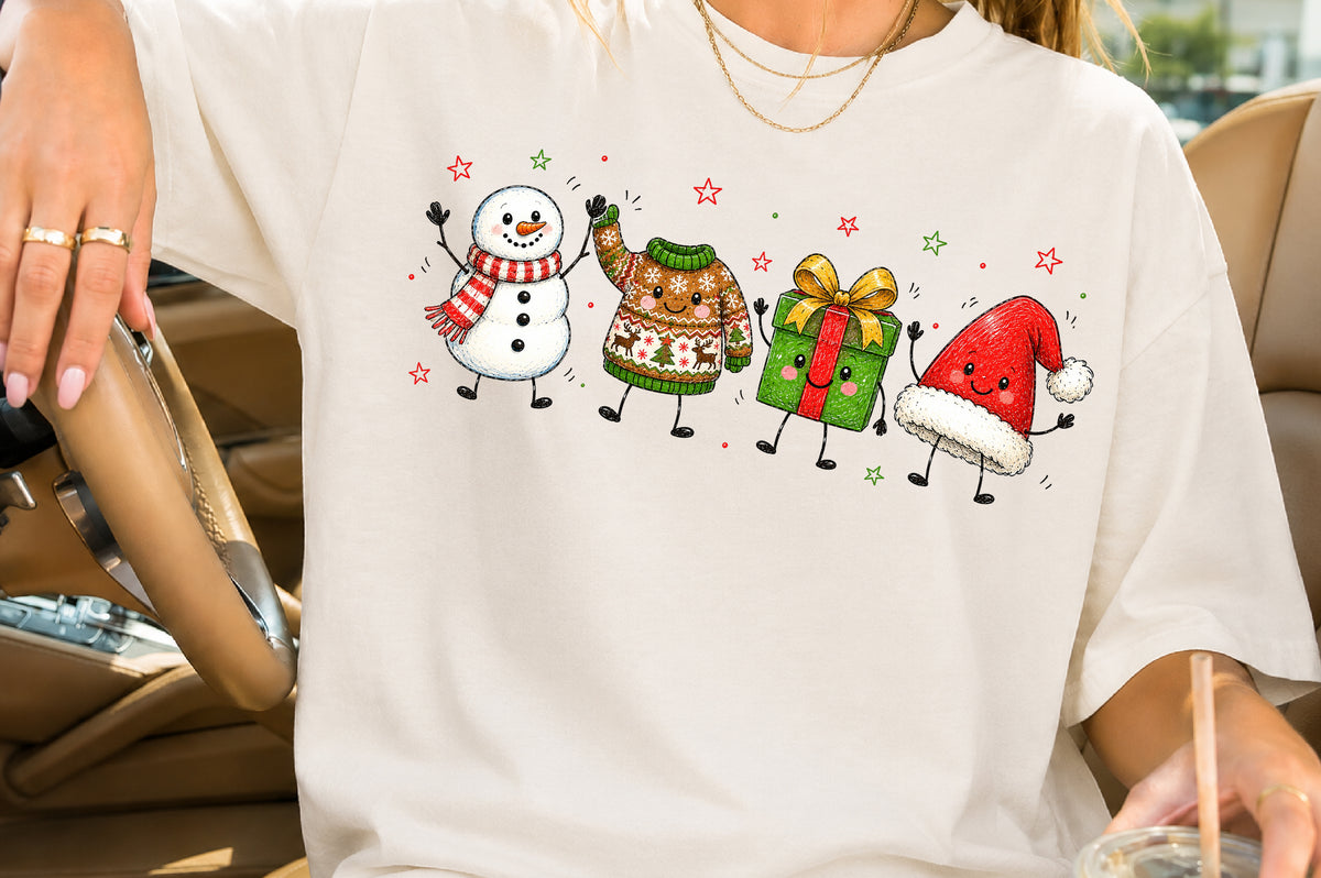 Cute Christmas Snowman Doodle Characters PNG Snowman Sweater Gift Santa Sublimation
