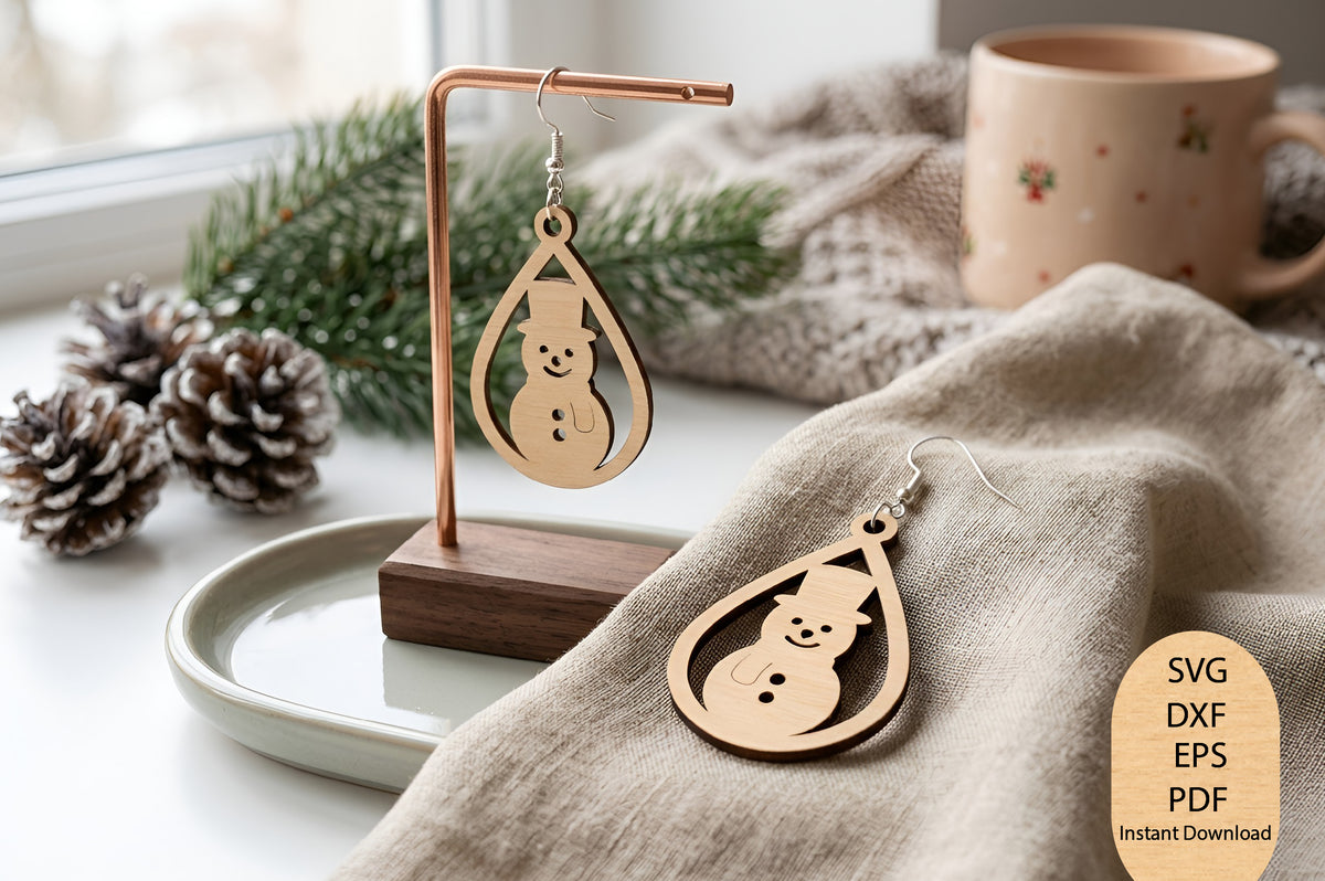 Christmas Snowman Earrings Laser Cut SVG, Snowman Earrings Cut File, Christmas Jewelry SVG, Winter Earrings Design