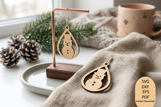 Christmas Snowman Earrings Laser Cut SVG, Snowman Earrings Cut File, Christmas Jewelry SVG, Winter Earrings Design