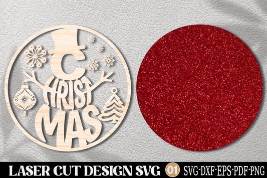 Merry Christmas Reindeer Ornament SVG Laser Cut | Christmas Deer Holiday Design
