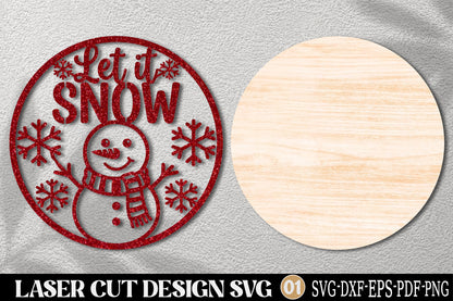 Let It Snow Snowman Ornament SVG Laser Cut | Christmas Winter Ornament Design