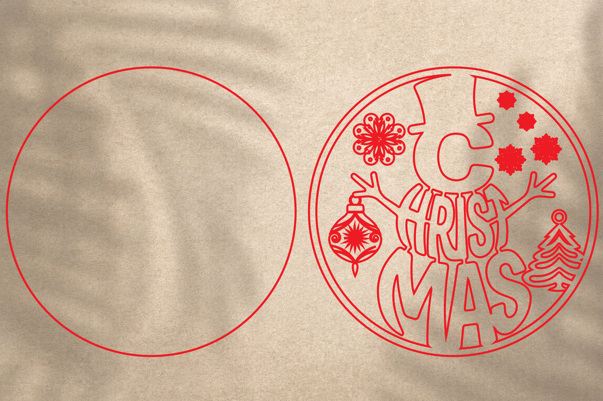 Merry Christmas Reindeer Ornament SVG Laser Cut | Christmas Deer Holiday Design