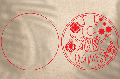 Merry Christmas Reindeer Ornament SVG Laser Cut | Christmas Deer Holiday Design