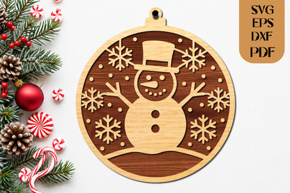 Christmas Snowman Ornament SVG Laser Cut