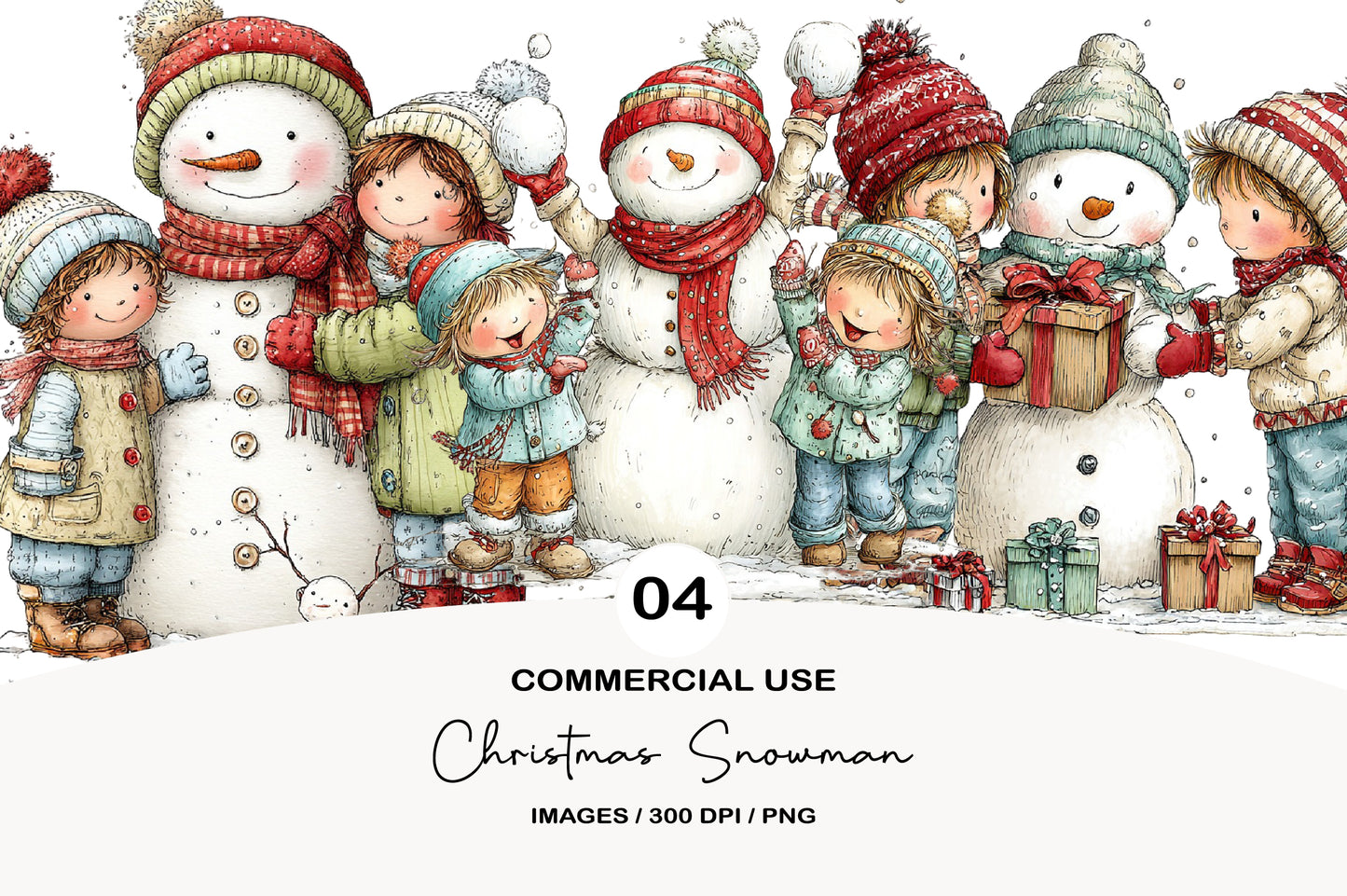 Christmas Snowman Clipart PNG Bundle | Cute Watercolor Holiday Snowman Clipart | Festive Winter Snowman PNG