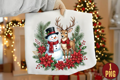 Christmas Snowman and Reindeer PNG, Winter Christmas Clipart, Cute Holiday Sublimation Design