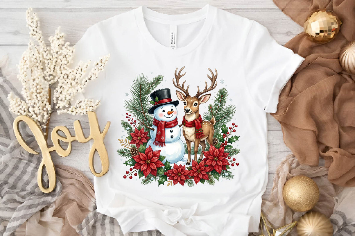 Christmas Snowman and Reindeer PNG, Winter Christmas Clipart, Cute Holiday Sublimation Design