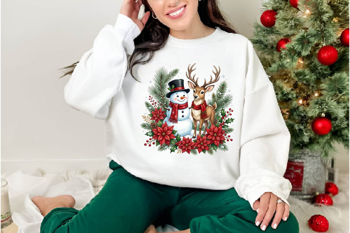 Christmas Snowman and Reindeer PNG, Winter Christmas Clipart, Cute Holiday Sublimation Design