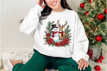 Christmas Snowman and Reindeer PNG, Winter Christmas Clipart, Cute Holiday Sublimation Design