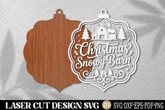 Christmas Snowy Barn Laser Cut SVG | Farmhouse Christmas Ornament Cut File