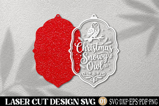 Christmas Snowy Owl Laser Cut SVG | Winter Owl Christmas Ornament Cut File