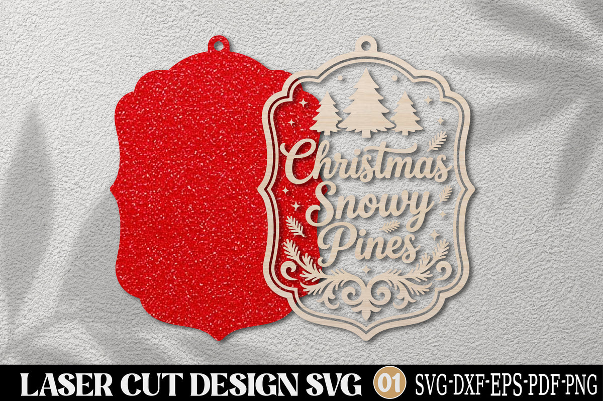 Christmas Snowy Pines Laser Cut SVG | Winter Pine Tree Christmas Ornament Cut File