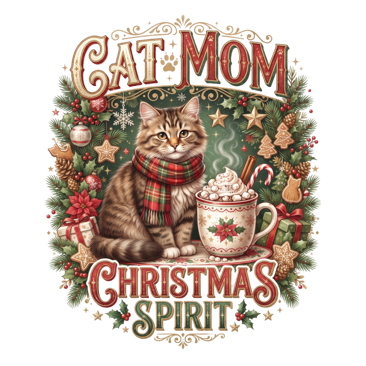 Christmas Spirit Cat Mom PNG