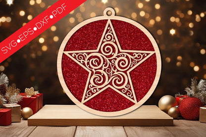 Christmas Star Round SVG Laser Cut