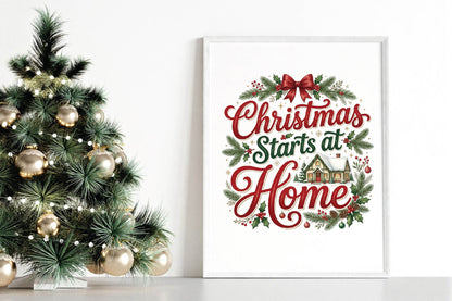 Christmas Starts at Home PNG, Christmas Home Clipart, Cozy Holiday Sublimation Design