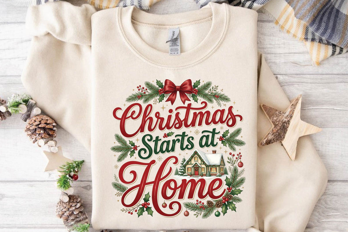 Christmas Starts at Home PNG, Christmas Home Clipart, Cozy Holiday Sublimation Design