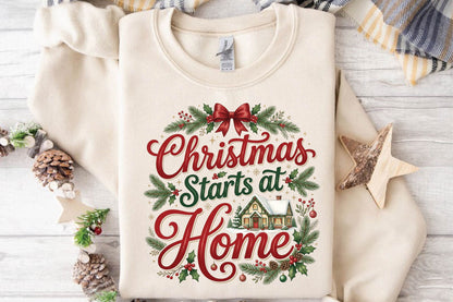Christmas Starts at Home PNG, Christmas Home Clipart, Cozy Holiday Sublimation Design