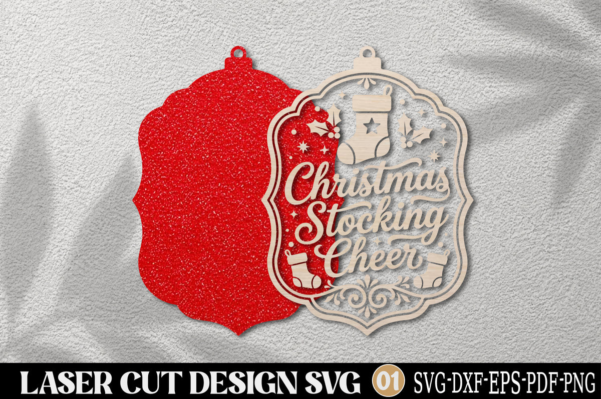 Christmas Stocking Cheer Laser Cut SVG | Christmas Stocking Ornament Cut File