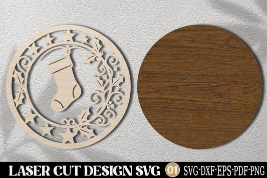 Christmas Stocking Ornament SVG Laser Cut | Christmas Stocking Holiday Ornament Design