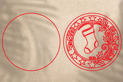 Christmas Stocking Ornament SVG Laser Cut | Christmas Stocking Holiday Ornament Design