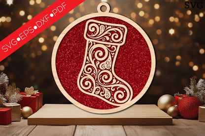 Christmas Stocking Ornament SVG Laser Cut